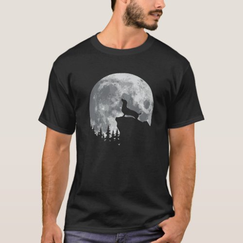 Funny Howling Dachshund Full Moon Wiener Dog Vinta T_Shirt