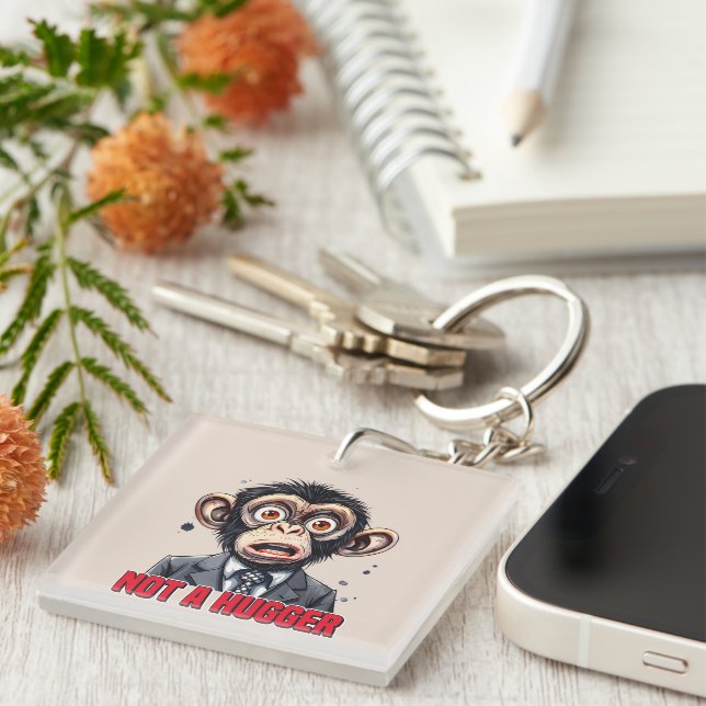 Funny hugger word art monkey keychain (Front Right)
