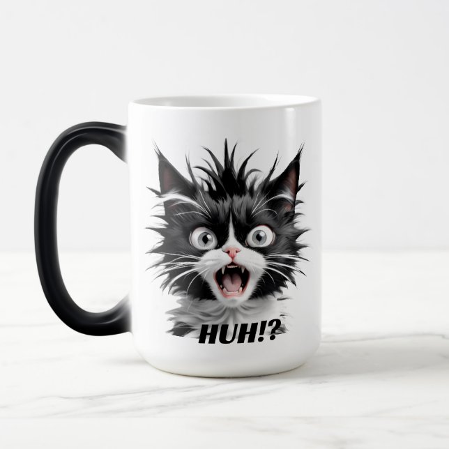 Funny Huh Cat Meme Coffee Mug - Cute Quotes Gift (Left)