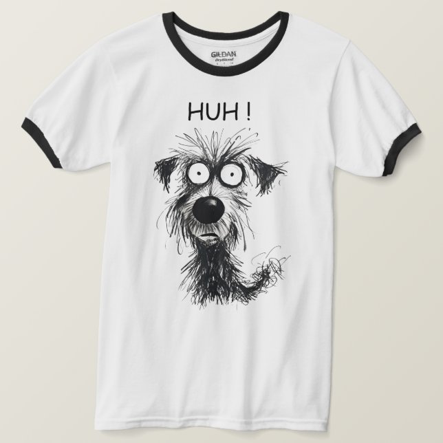 Funny HUH! Dog Sketch Men’s Ringer T-Shirt (Design Front)
