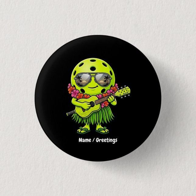 Funny Hula Pickleball Hawaiian Mascot Graphic Button (Front)