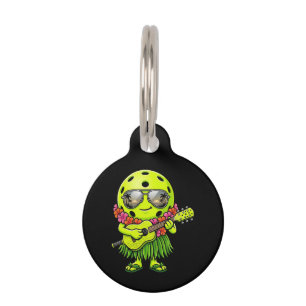 Funny Hula Pickleball Hawaiian Mascot Graphic Pet ID Tag