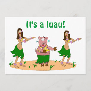 Funny Hula Pig Luau Hawaiian Party Invitations