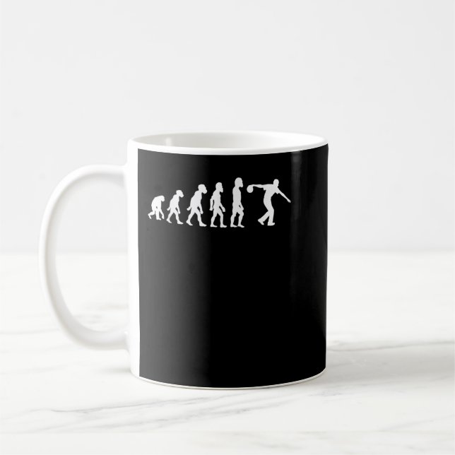 Funny Human Bowling Evolution Pin Ball Bowler Play Coffee Mug (Left)