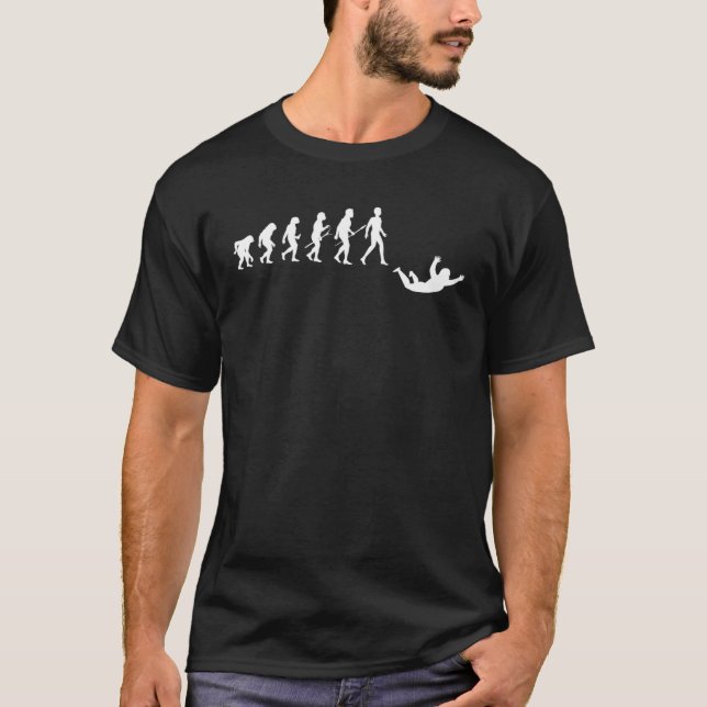 Funny Human Evolution Skydiver T-Shirt (Front)