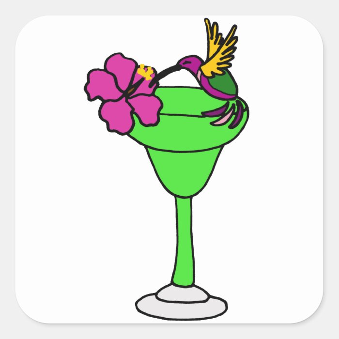 Funny Hummingbird and Hibiscus on Margarita Drink Sticker