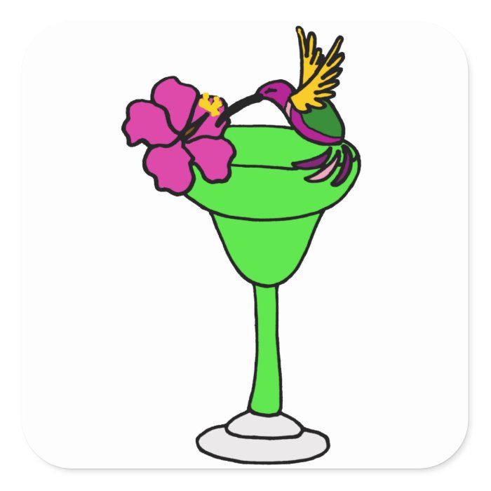 Funny Hummingbird and Hibiscus on Margarita Drink Sticker