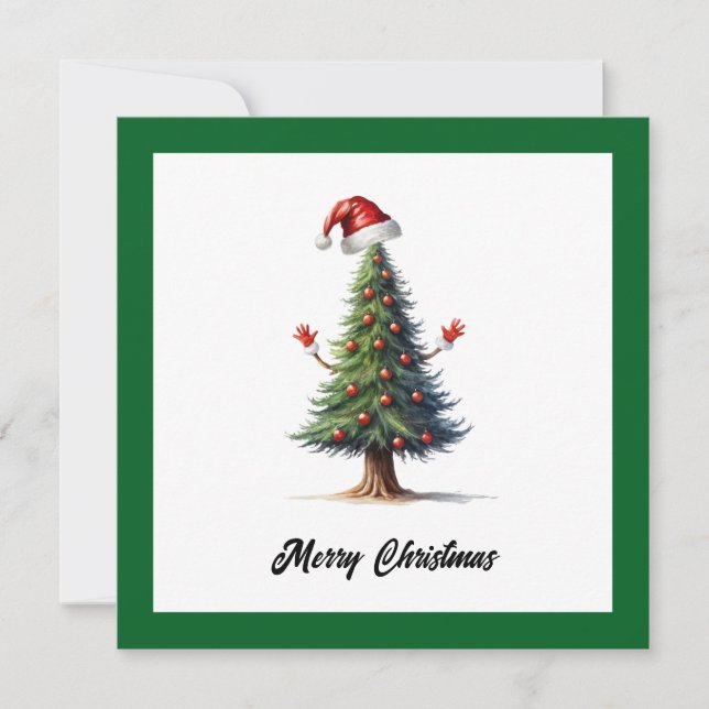 Funny Humor Cartoon Merry Christmas Tree Balls  Holiday Card (Front)