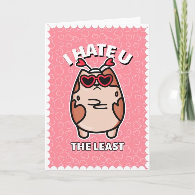 Funny Humor Cat Anti -Valentine's Day Pink Hearts Card (Front)