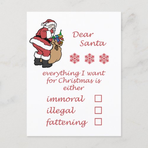 Funny Humor Christmas Dear Santa Postcard