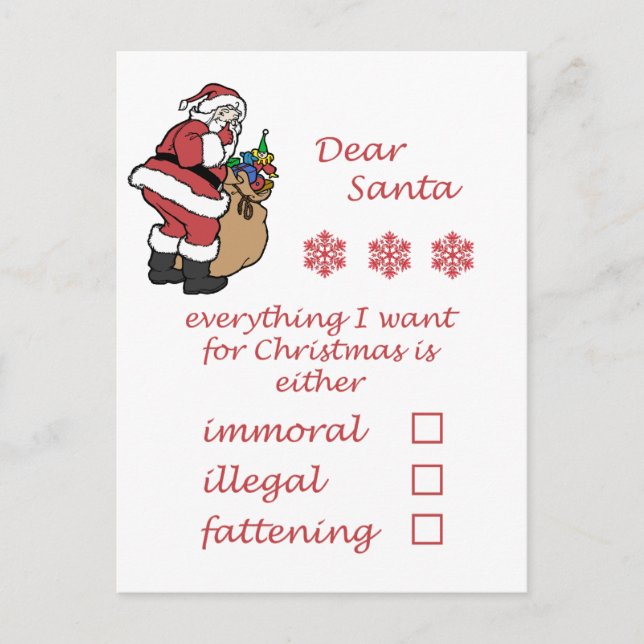 Funny Humor Christmas Dear Santa Postcard (Front)