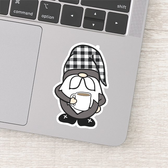 Funny Humor Coffee Gnome Die Cut Sticker Decal (Detail)