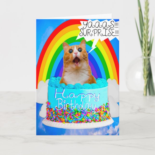 Funny Humor Crazy Cat Surprise Birthday Card (Front)