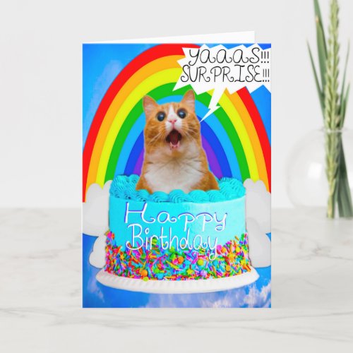 Funny Humor Crazy Cat Surprise Birthday Card