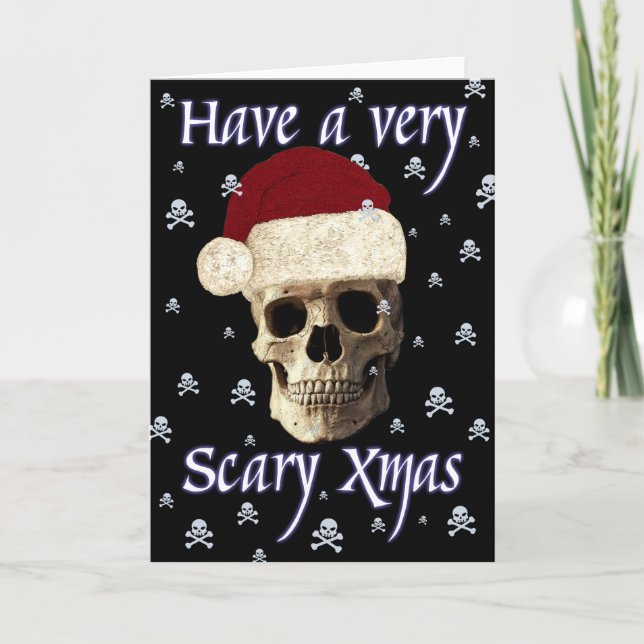 Funny Humor Fantasy Gothic Skull Christmas Xmas Holiday Card (Front)