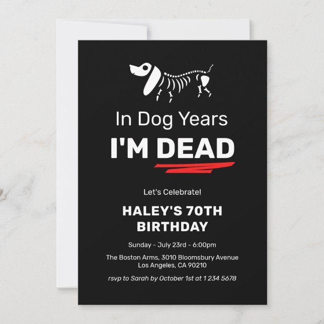Funny Humor Joke Dog Years 70th Adult Birthday Invitation (Front)