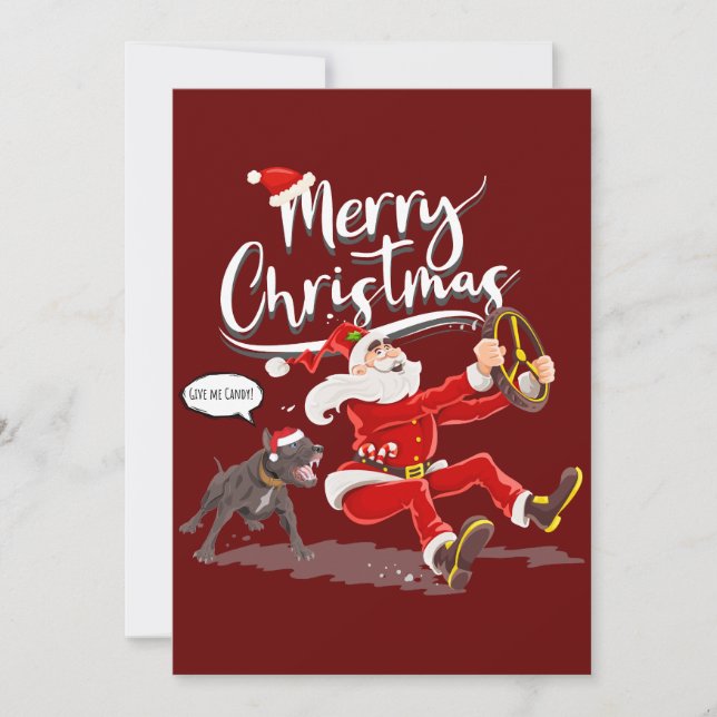 Funny Humor Merry Christmas Card: Bulldog & Santa Holiday Card (Front)