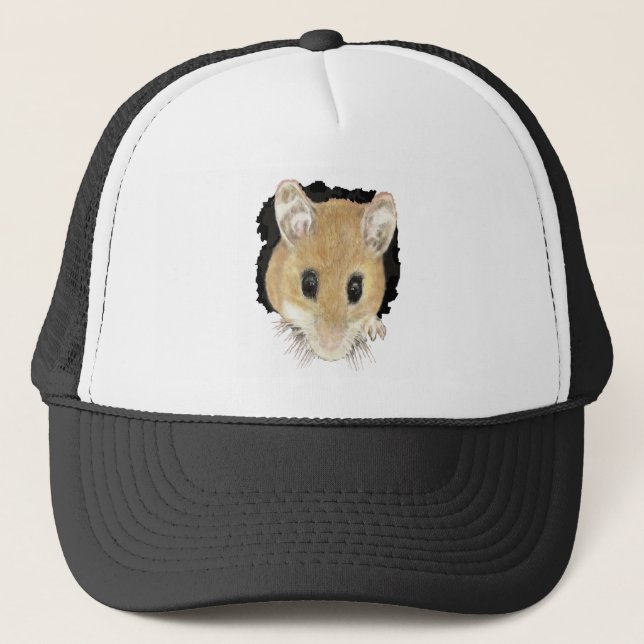 Funny Humor Mouse Peeking out Animal Art Trucker Hat (Front)