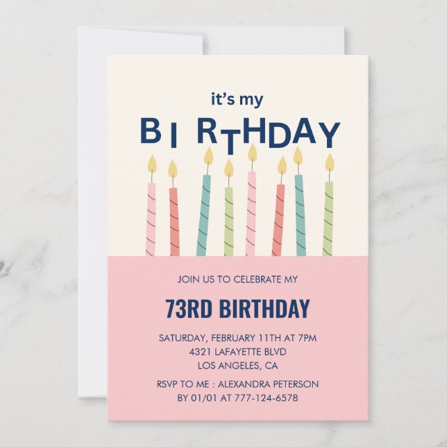 Funny Humor  Pink Candle73rd birthday invitations  (Front)