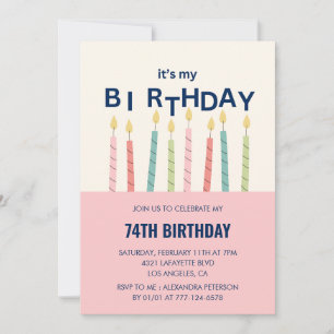 Funny Humor Pink Candle 74th birthday invitation