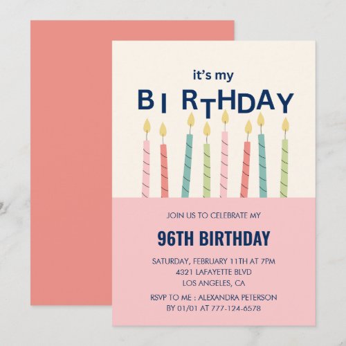 Funny Humor  Pink Candle 96th birthday invitation