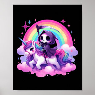 Funny Humor Rainbow Gothic Grim Reaper Riding Unic Poster