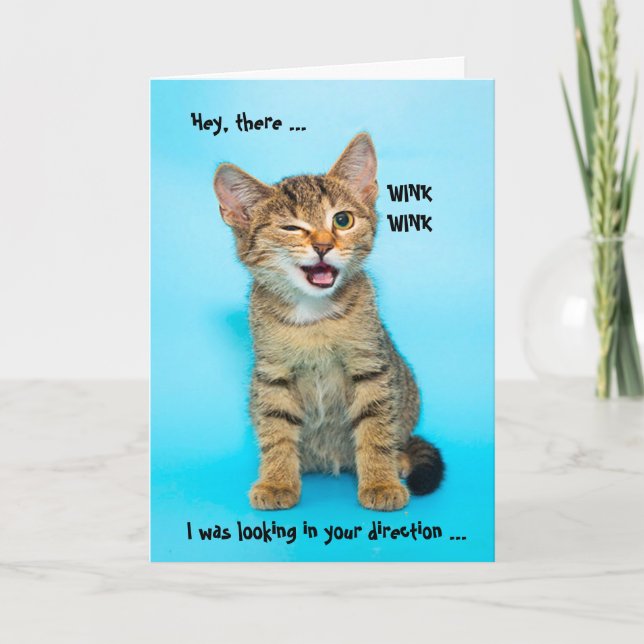Funny Humor Wink Cat Birthday Card (Front)