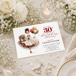 Funny Humor Woman 30th Birthday Deep Red Party Inv Invitation