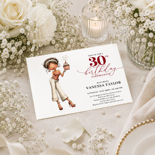 Funny Humor Woman 30th Birthday Deep Red Party Inv Invitation