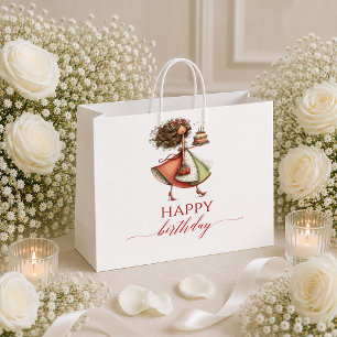 Funny Humor Woman Deep Red Script Birthday gift ba Large Gift Bag