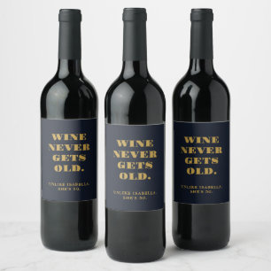 Funny Humorous 50th Birthday Navy Blue Gold Wine Label