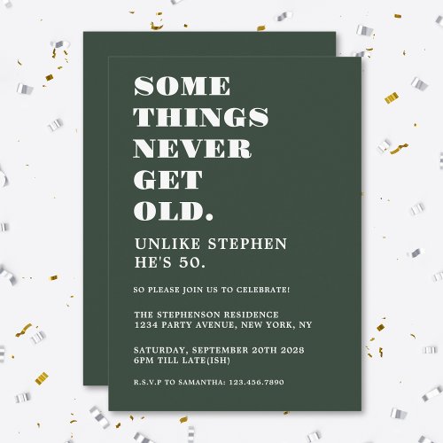 Funny Humorous 50th Birthday Party Green White Invitation