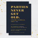 Funny Humorous 50th Birthday Party Navy Blue Gold Invitation<br><div class="desc">Celebrate your 50th birthday in style and with humor! This classic navy blue and gold funny birthday invitation is perfect for those that know age is just a number and simply another candle to the cake! Easy to customize with any age,  name and party details.</div>