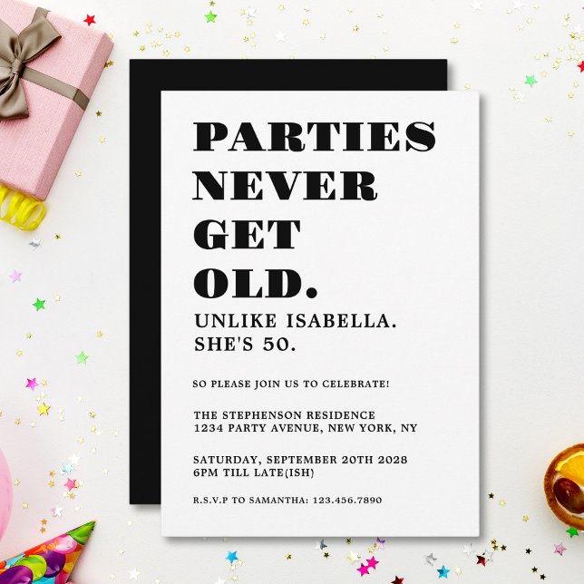 Funny Humorous 50th Birthday Party Navy Blue Gold Invitation (Creator Uploaded)