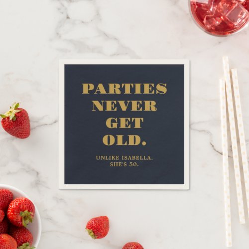 Funny Humorous 50th Birthday Party Navy Blue Gold Napkins