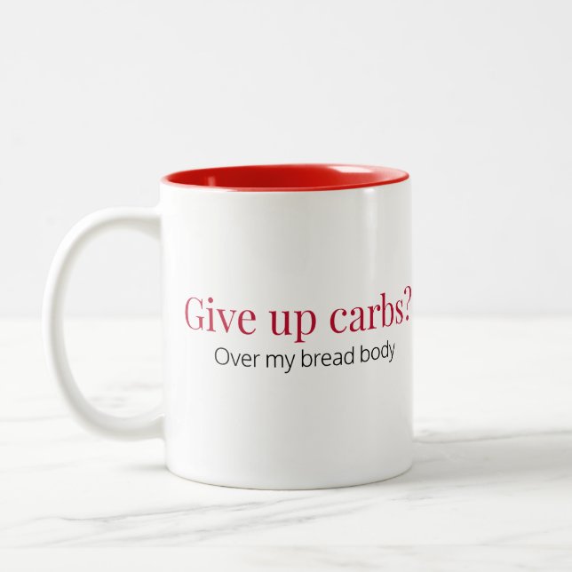 Funny Humorous Carb Lover Red Two-Tone Coffee Mug (Left)
