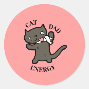 Funny Humorous Cat Dad Energy Classic Round Sticker