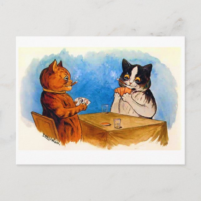 Funny Humorous Cigar Smoking Cats Playing Poker Postcard (Front)