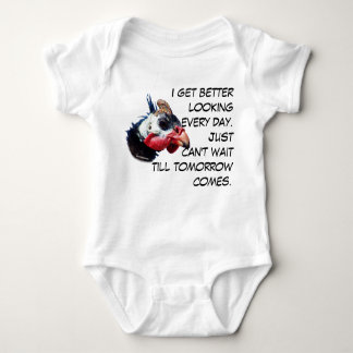 Funny humorous getting better looking text baby bodysuit