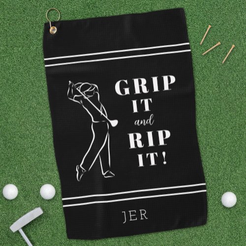 Funny Humorous Golf Grip It Rip Mens Black Custom Golf Towel