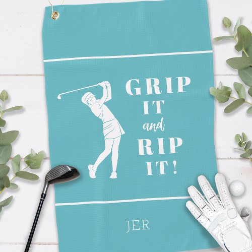 Funny Humorous Golf Grip Rip Ladies Custom Teal Golf Towel