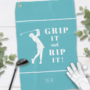 Funny Humorous Golf Grip Rip Ladies Custom Teal Towel