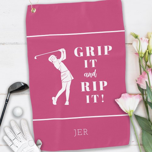Funny Humorous Golf Grip Rip Ladies Pink Custom Golf Towel