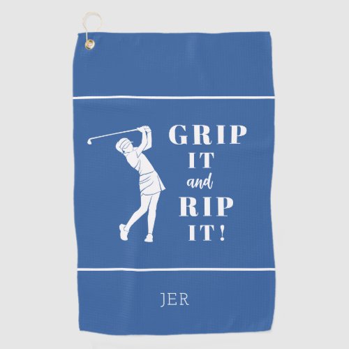Funny Humorous Golf Grip Rip Ladies Sports Blue Golf Towel