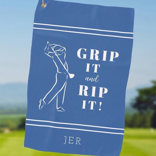 Funny Humorous Golf Grip Rip Mens Blue Custom Golf Towel