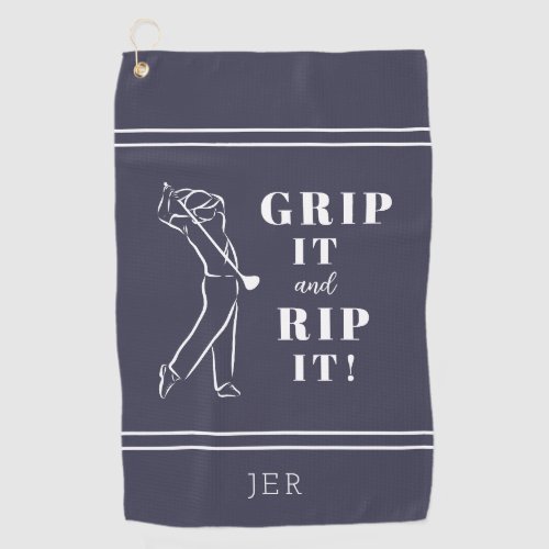 Funny Humorous Golf Grip Rip Mens Custom Blue Golf Towel