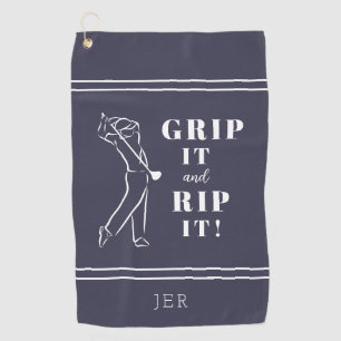 Funny Humorous Golf Grip Rip Mens Custom Blue Towel