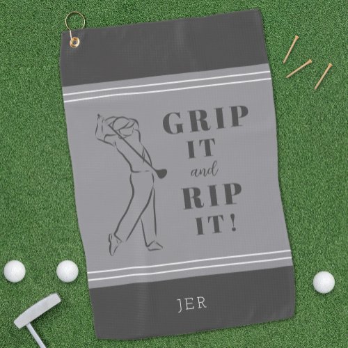 Funny Humorous Golf Grip Rip Mens Custom Pro Gray Golf Towel