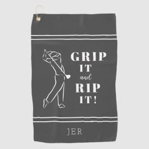 Funny Humorous Golf Grip Rip Mens Gray Custom Pro Golf Towel