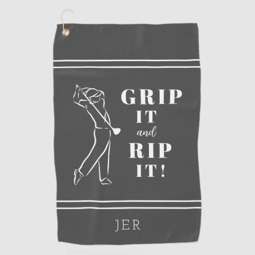 Funny Humorous Golf Grip Rip Mens Gray Custom Pro Golf Towel